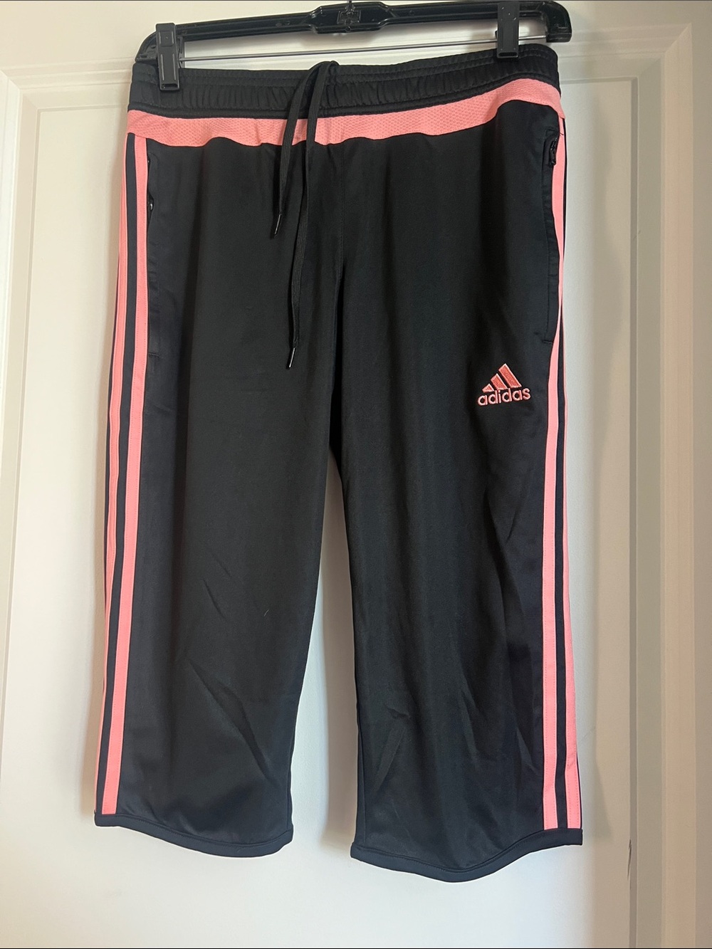 adidas Black Jogger Pants with Pink Stripe Trim
